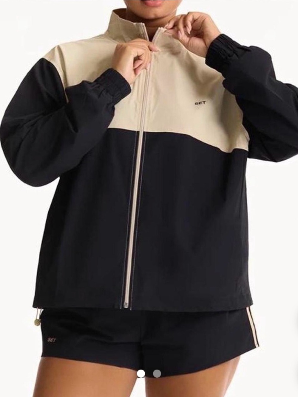SET active nylon track jacket windbreak Black & Cream